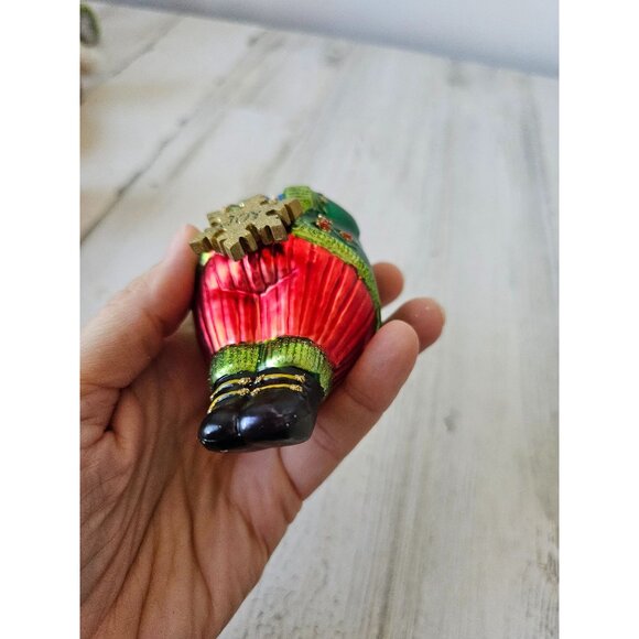 Glass snowman Joy ornament green glitter rhinestone Xmas tree - Picture 9 of 9